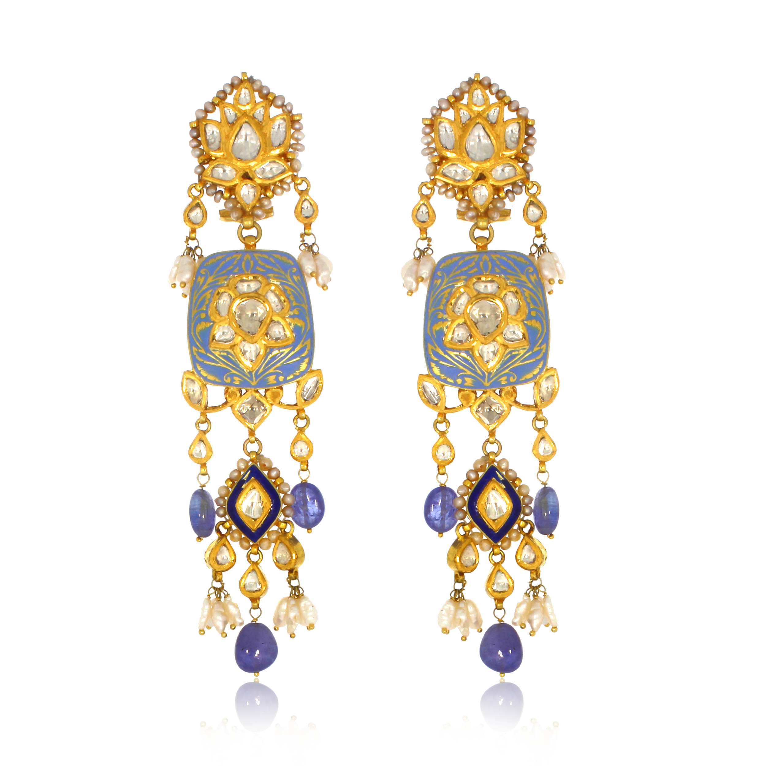 SEM AABI JEWELS 22CT  BIS HALLMARK GOLD GEMSTONE EARRINGS FOR  W