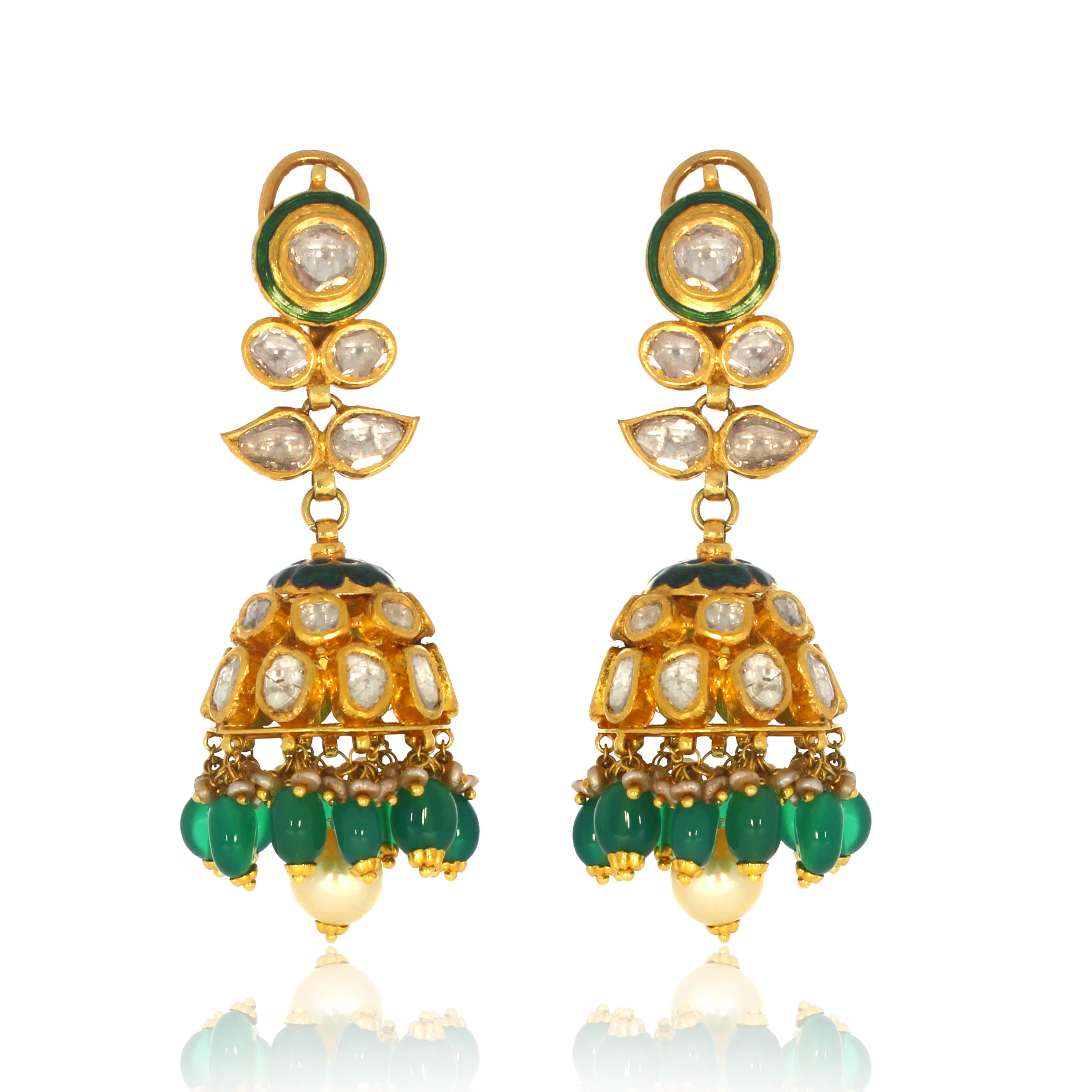 JOOMAR AABI JEWELS 22CT  BIS HALLMARK GOLD GEMSTONE EARRINGS FOR