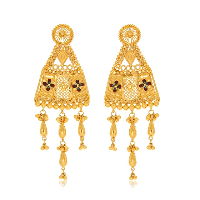DESI AABI JEWELS 22CT  BIS HALLMARK GOLD EARRINGS FOR  WOMEN