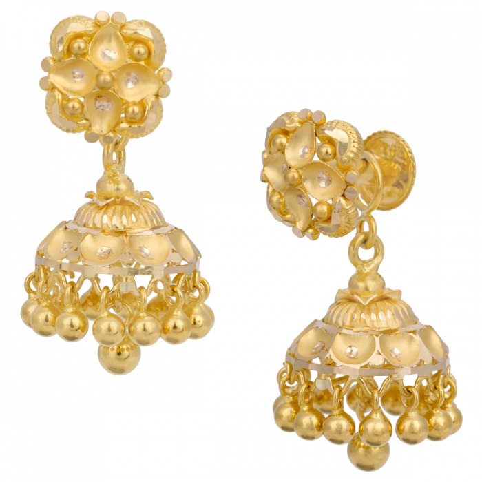 MOTI  AABI JEWELS 22CT  BIS HALLMARK GOLD JHUMKA FOR  WOMEN