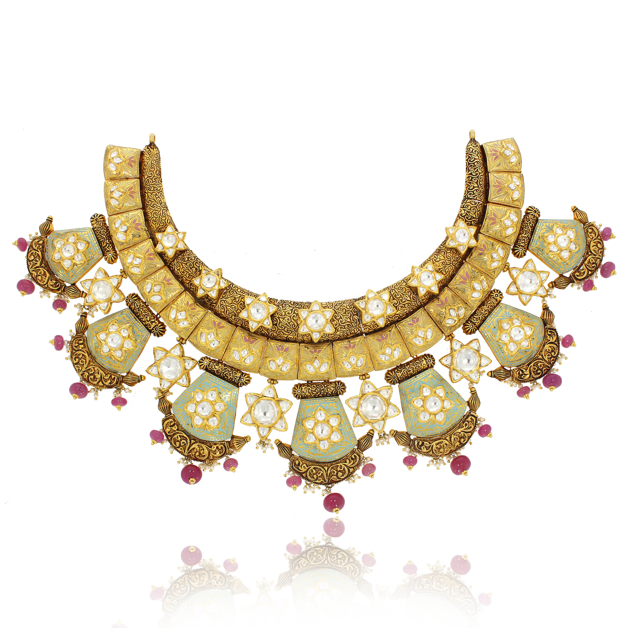 ROYAL AABI JEWELS 22CT  BIS HALLMARK GOLD GEMSTONE CHOKER NECKLA